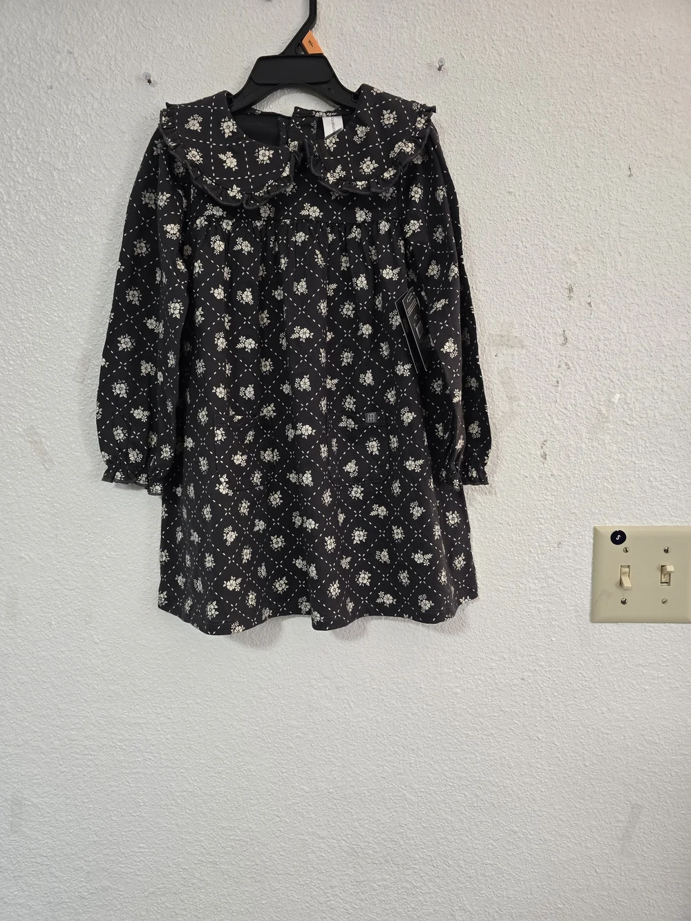 Black Floral Peter Pan Collar Kids Dress